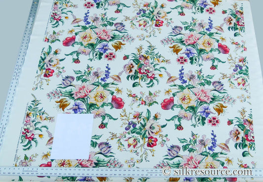 Scalamandre Les Fleurs Mysterieuses White Tulips Flowers Bouquet Printed Linen Cotton MSRP USD 404/Y By Grey Watkins