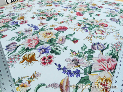 Scalamandre Les Fleurs Mysterieuses White Tulips Flowers Bouquet Printed Linen Cotton MSRP USD 404/Y By Grey Watkins
