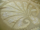 100%silk Lampas Tulip Fan Damask 536 "flax" Off White Beige Gold Bty MSRP USD296/y!