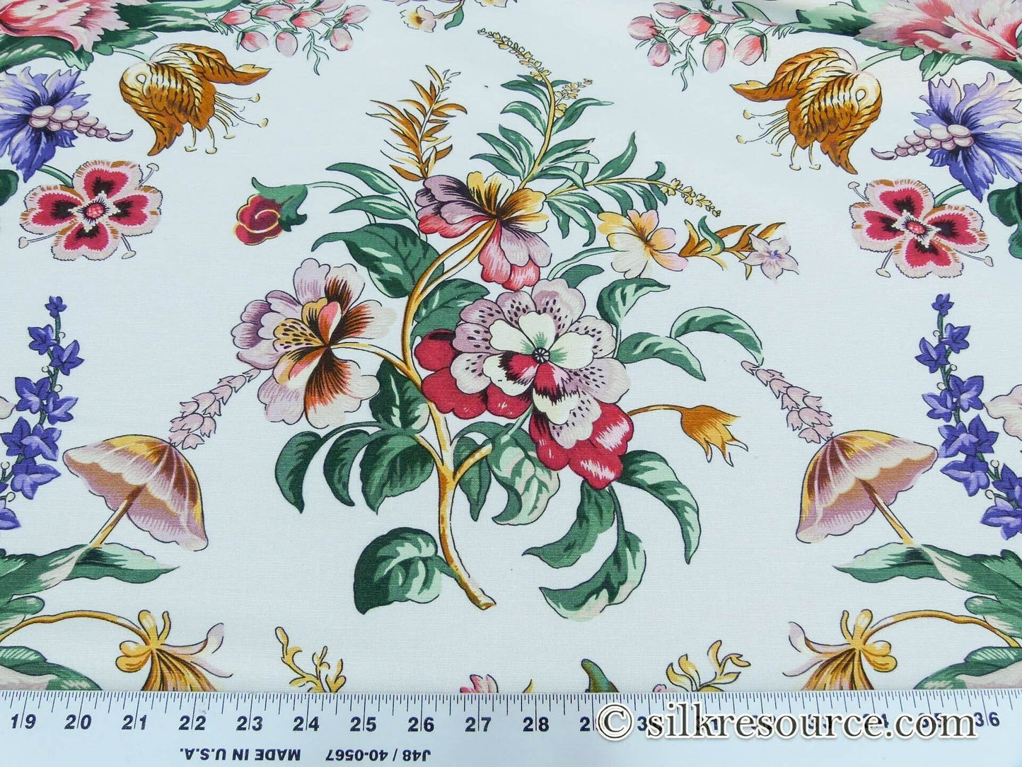 Scalamandre Les Fleurs Mysterieuses White Tulips Flowers Bouquet Printed Linen Cotton MSRP USD 404/Y By Grey Watkins