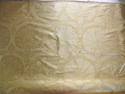 100%silk Lampas Tulip Fan Damask 536 "flax" Off White Beige Gold Bty MSRP USD296/y!