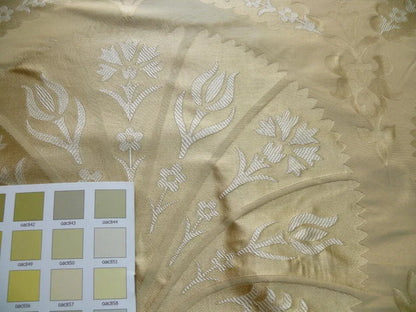100%silk Lampas Tulip Fan Damask 536 "flax" Off White Beige Gold Bty MSRP USD296/y!