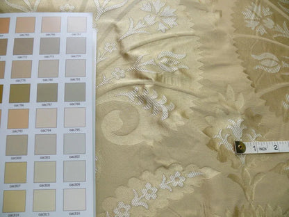 100%silk Lampas Tulip Fan Damask 536 "flax" Off White Beige Gold Bty MSRP USD296/y!