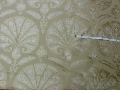 100%silk Lampas Tulip Fan Damask 536 "flax" Off White Beige Gold Bty MSRP USD296/y!