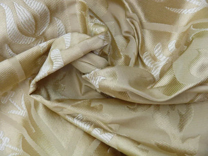 100%silk Lampas Tulip Fan Damask 536 "flax" Off White Beige Gold Bty MSRP USD296/y!