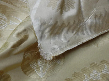 100%silk Lampas Tulip Fan Damask 536 "flax" Off White Beige Gold Bty MSRP USD296/y!