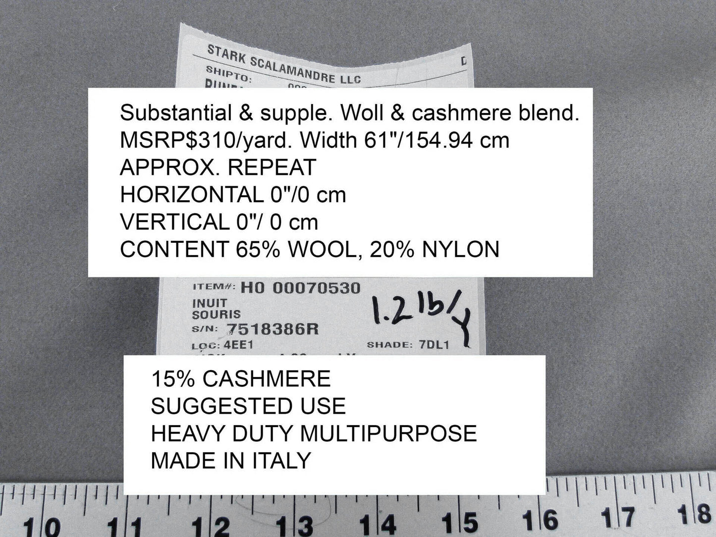 Scalamandre Inuit Souris Wool &amp; Cashmere Blend Gray  MSRP USD 310/y