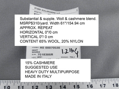 Scalamandre Inuit Souris Wool &amp; Cashmere Blend Gray  MSRP USD 310/y