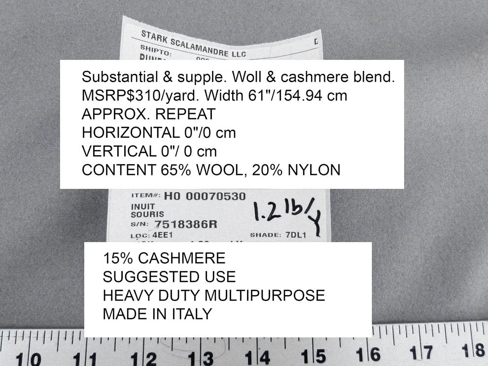 Scalamandre Inuit Souris Wool & Cashmere Blend Gray Solid  MSRP USD 310/y