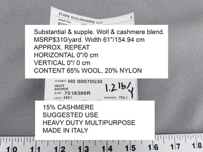 Scalamandre Inuit Souris Wool & Cashmere Blend Gray Solid  MSRP USD 310/y