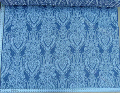 Scalamandre Harwich Port Indigo Outdoor Classic Damask Old World Weavers Fabric Blue &amp; White MSRP USD 270/Y