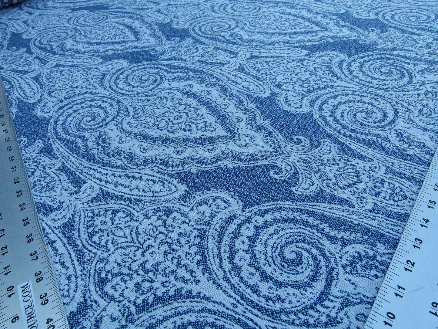 Scalamandre Harwich Port Indigo Outdoor Classic Damask Old World Weavers Fabric Blue &amp; White MSRP USD 270/Y