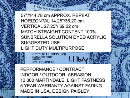 Scalamandre Harwich Port Indigo Outdoor Classic Damask Old World Weavers Fabric Blue &amp; White MSRP USD 270/Y