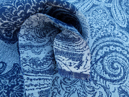Scalamandre Harwich Port Indigo Outdoor Classic Damask Old World Weavers Fabric Blue &amp; White MSRP USD 270/Y