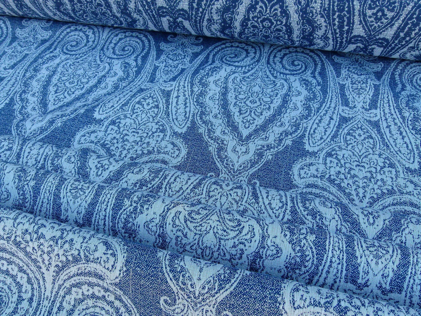 Scalamandre Harwich Port Indigo Outdoor Classic Damask Old World Weavers Fabric Blue &amp; White MSRP USD 270/Y