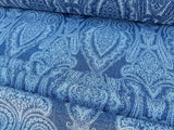 Scalamandre Harwich Port Indigo Outdoor Classic Damask Old World Weavers Fabric Blue & White MSRP USD 270/Y
