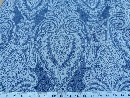 Scalamandre Harwich Port Indigo Outdoor Classic Damask Old World Weavers Fabric Blue &amp; White MSRP USD 270/Y