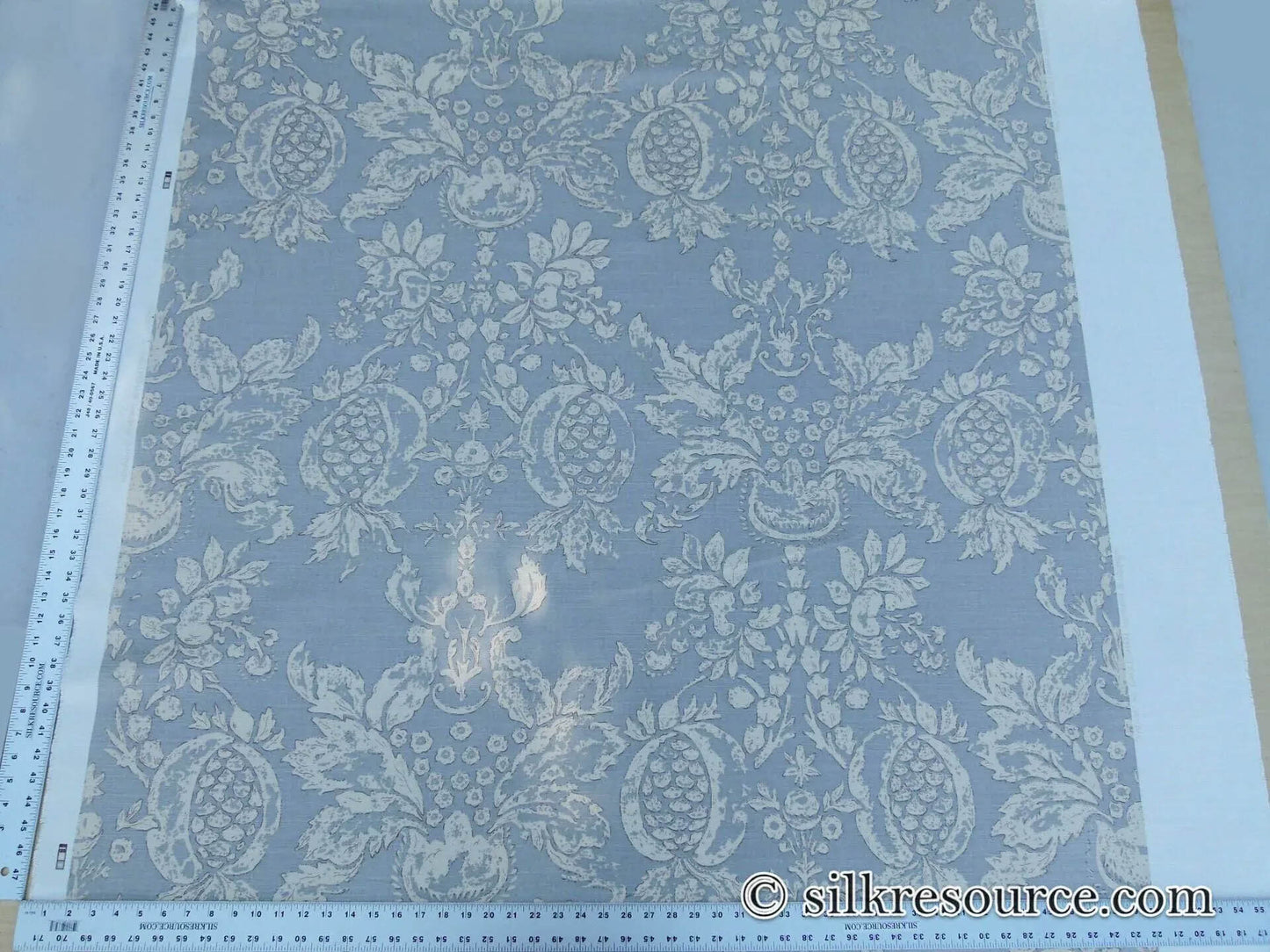 Scalamandre Padua Blue ecru Classic Pomegranates Hand Printed Linen in U.S.  MSRP USD 174/y