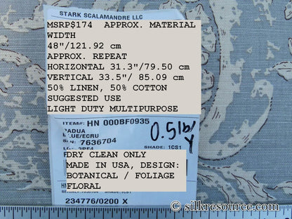 Scalamandre Padua Blue ecru Classic Pomegranates Hand Printed Linen in U.S.  MSRP USD 174/y