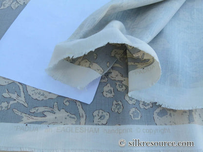 Scalamandre Padua Blue ecru Classic Pomegranates Hand Printed Linen in U.S.  MSRP USD 174/y