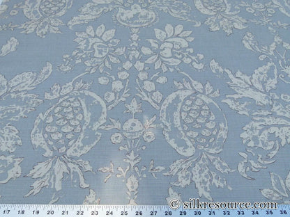 Scalamandre Padua Blue ecru Classic Pomegranates Hand Printed Linen in U.S.  MSRP USD 174/y