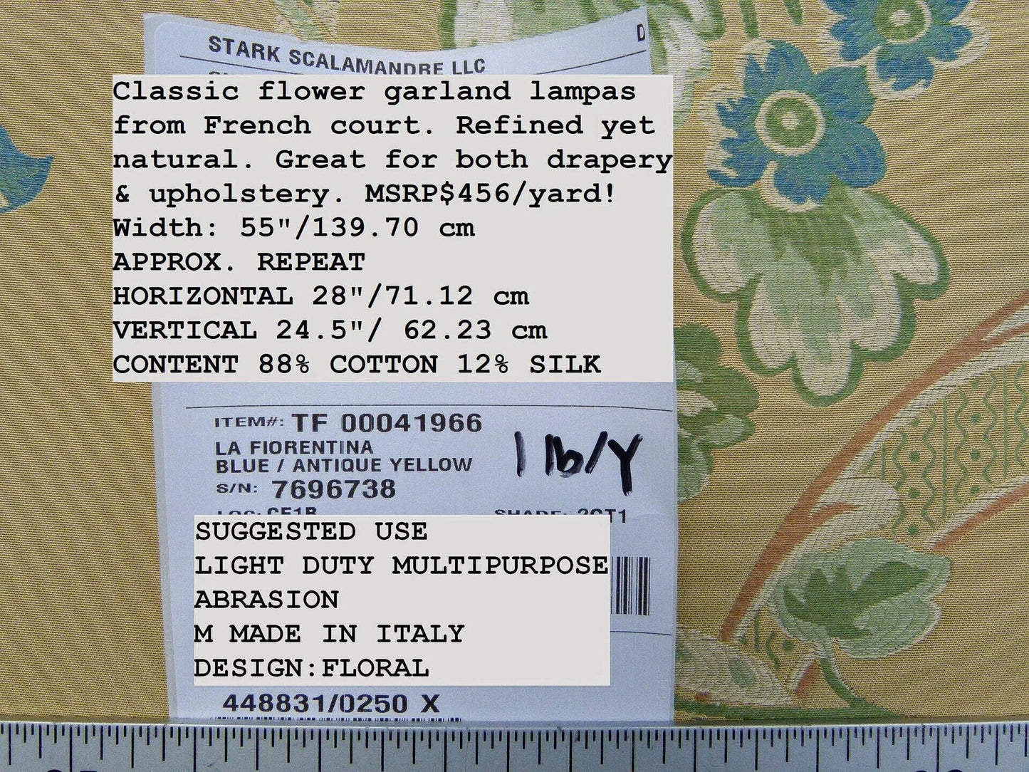 Scalamandre La Fiorentina Blue / Antique Yellow Lampases By Old World Weavers MSRP USD 456