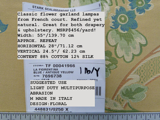 Scalamandre La Fiorentina Blue / Antique Yellow Lampases By Old World Weavers MSRP USD 456