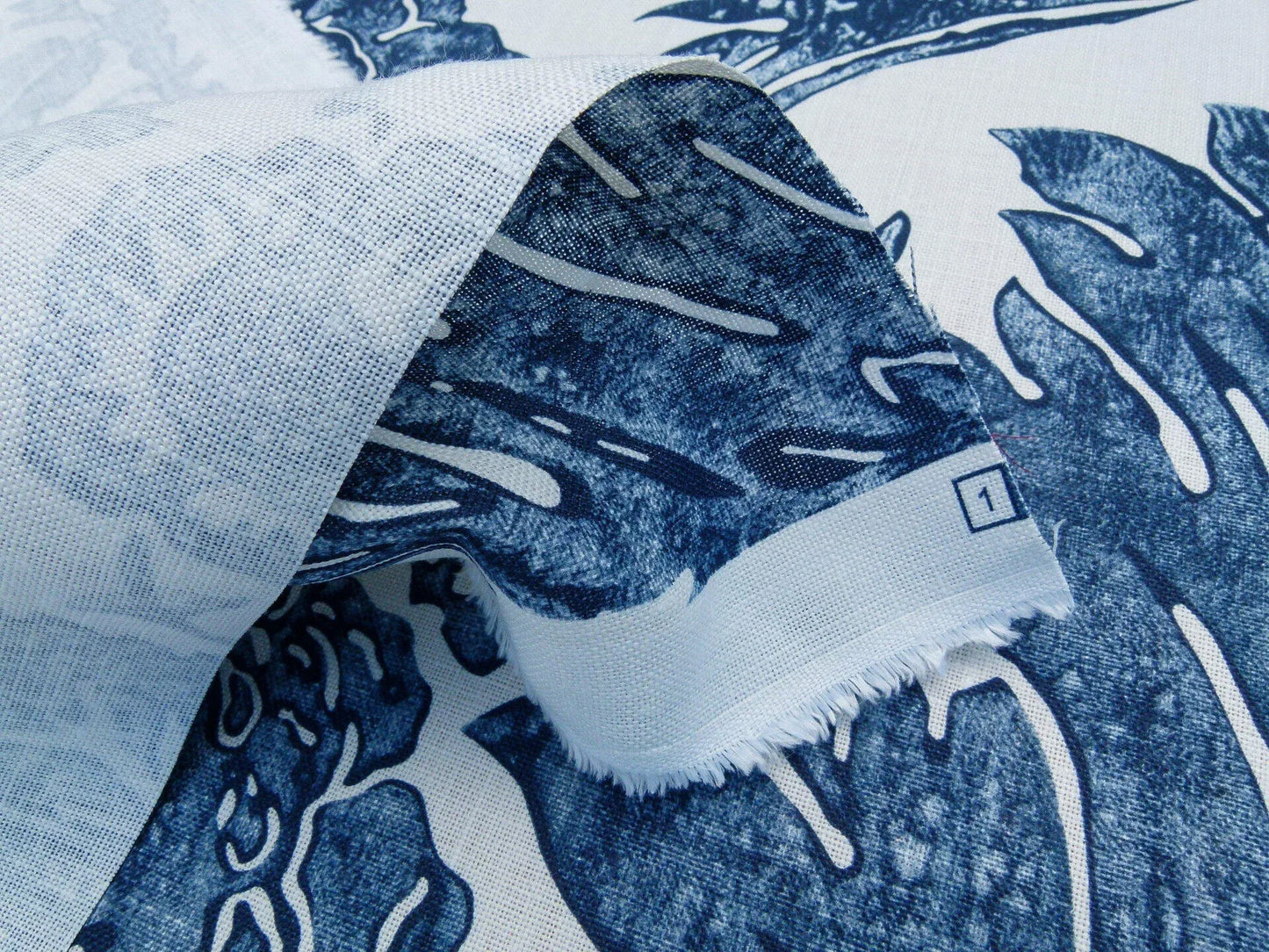 Scalamandre Luciana Damask Linen Print Denim Damask Print Blue White MSRP USD 346