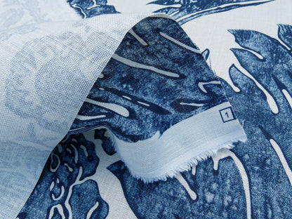 Scalamandre Luciana Damask Linen Print Denim Damask Print Blue White MSRP USD 346