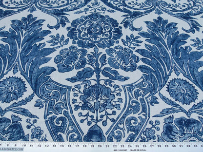 Scalamandre Luciana Damask Linen Print Denim Damask Print Blue White MSRP USD 346