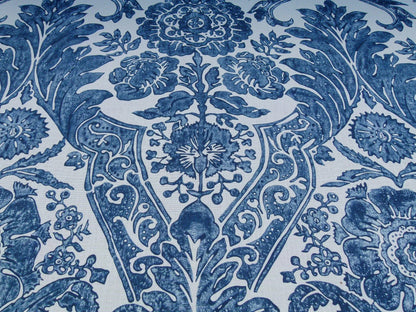 Scalamandre Luciana Damask Linen Print Denim Damask Print Blue White MSRP USD 346