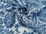 Scalamandre Luciana Damask Linen Print Denim Damask Print Blue White MSRP USD 346