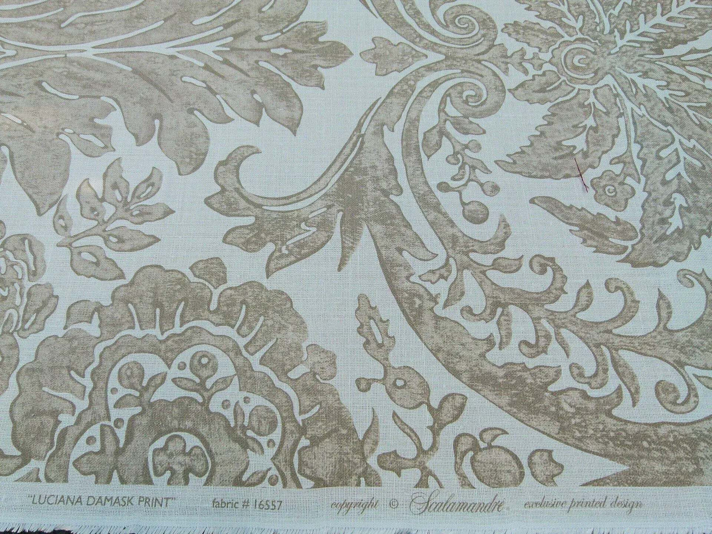 Scalamandre Luciana Damask Linen Print Sand Damask Print Beige MSRP USD 346