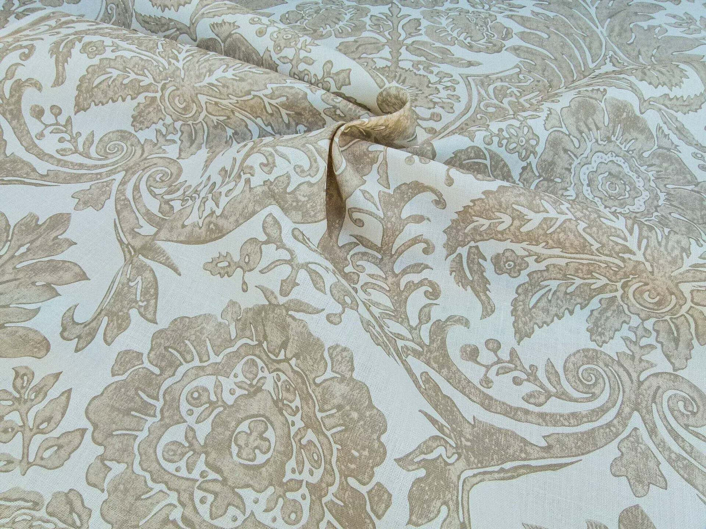 Scalamandre Luciana Damask Linen Print Sand Damask Print Beige MSRP USD 346