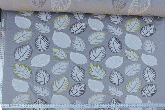 Scalamandre Palmer Grey Applique And Embroidery Leaves Pattern Blue by Hinson MSRP USD 367/y