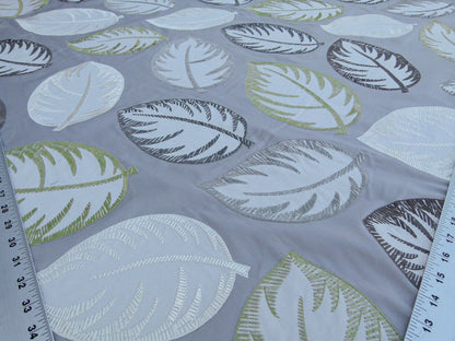 Scalamandre Palmer Grey Applique And Embroidery Leaves Pattern Blue by Hinson MSRP USD 367/y