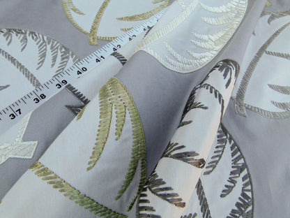 Scalamandre Palmer Grey Applique And Embroidery Leaves Pattern Blue by Hinson MSRP USD 367/y