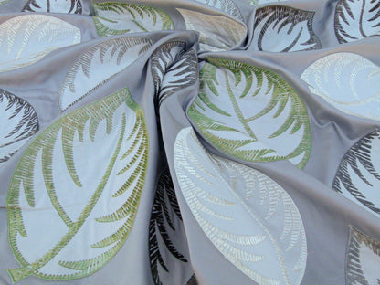 Scalamandre Palmer Grey Applique And Embroidery Leaves Pattern Blue by Hinson MSRP USD 367/y