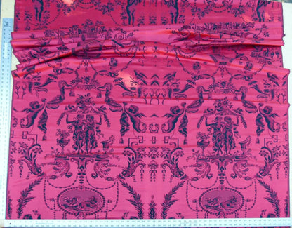 Scalamandre Louis Xvi - Trevira Cs Red &amp; Black  Damask Historic Monticello MSRP USD 1102/Vertical Repeat (76")