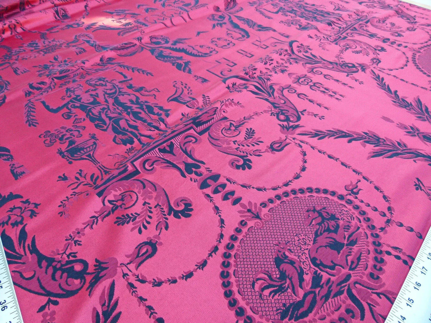 Scalamandre Louis Xvi - Trevira Cs Red &amp; Black  Damask Historic Monticello MSRP USD 1102/Vertical Repeat (76")