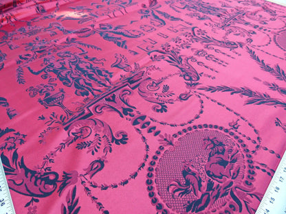 Scalamandre Louis Xvi - Trevira Cs Red &amp; Black  Damask Historic Monticello MSRP USD 1102/Vertical Repeat (76")