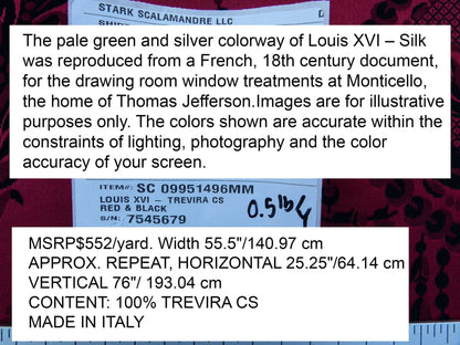 1.25y Scalamandre Louis XVI - Trevira Cs Red &amp; Black  Damask Historic Monticello MSRP USD 575