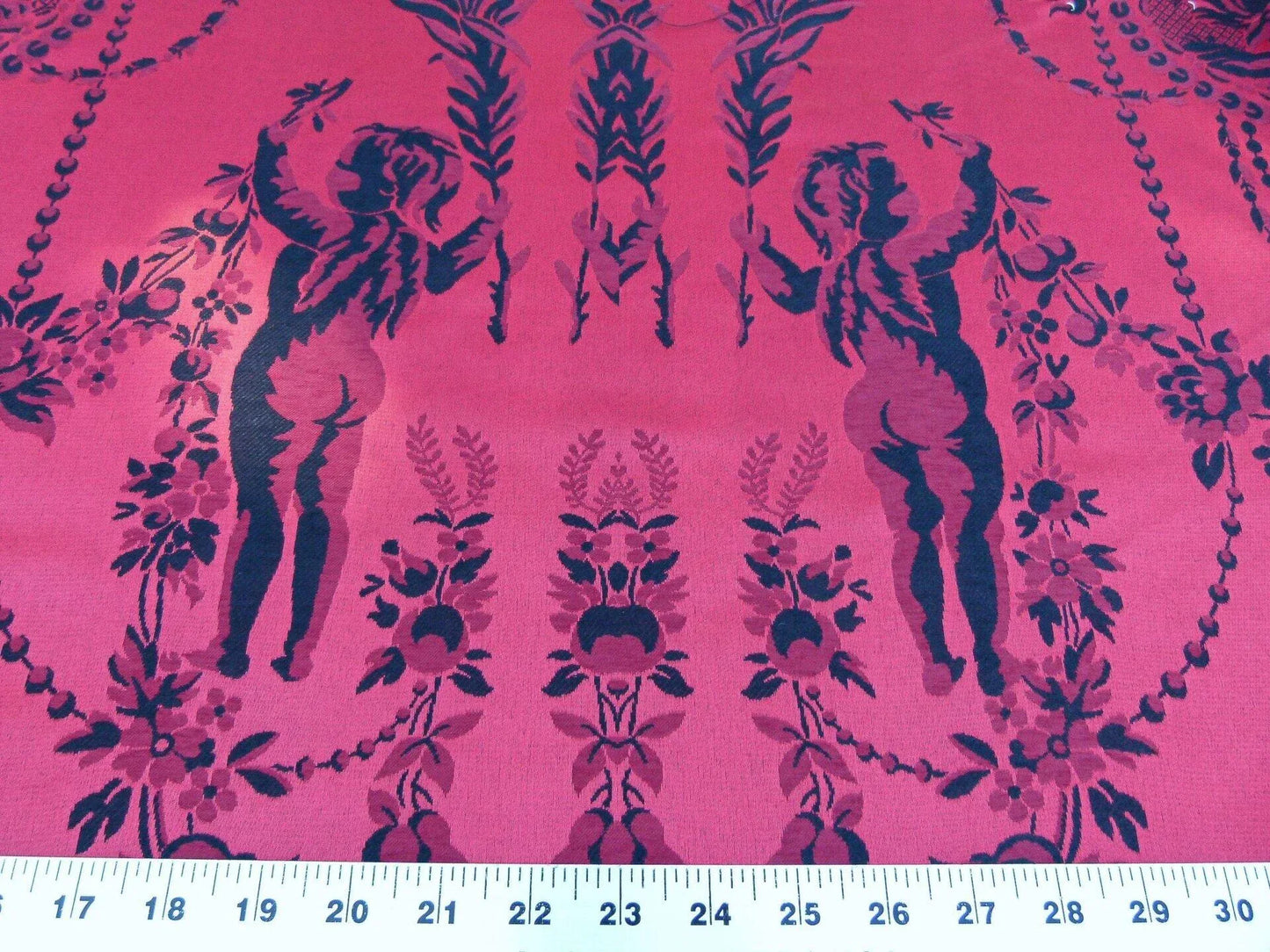 Scalamandre Louis Xvi - Trevira Cs Red &amp; Black  Damask Historic Monticello MSRP USD 1102/Vertical Repeat (76")