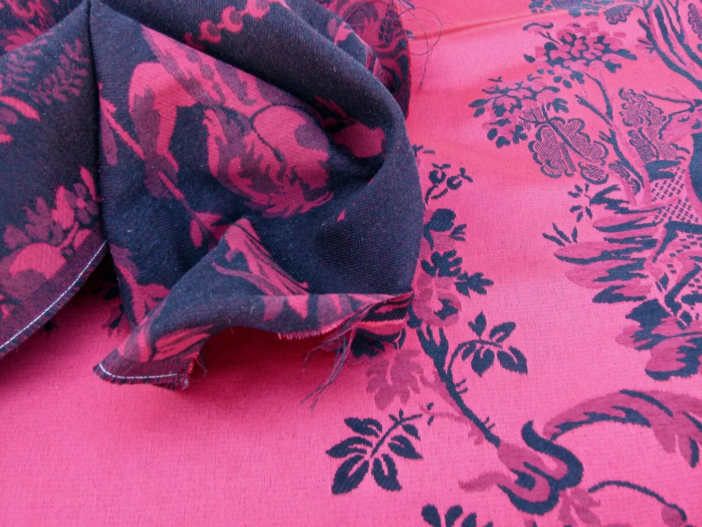 1.25y Scalamandre Louis XVI - Trevira Cs Red &amp; Black  Damask Historic Monticello MSRP USD 575