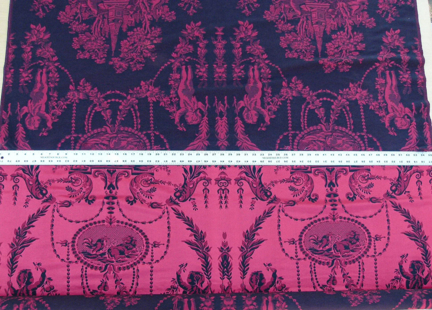 Scalamandre Louis Xvi - Trevira Cs Red &amp; Black  Damask Historic Monticello MSRP USD 1102/Vertical Repeat (76")