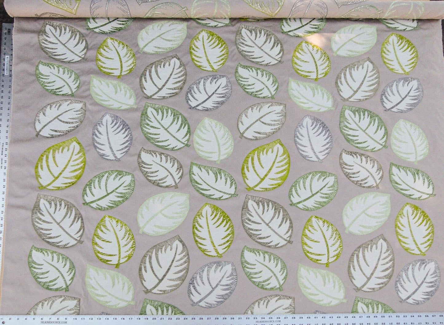 Scalamandre Palmer Green Applique And Embroidery Leaves Pattern Blue by Hinson MSRP USD 367/y