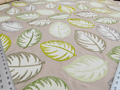 Scalamandre Palmer Green Applique And Embroidery Leaves Pattern Blue by Hinson MSRP USD 367/y