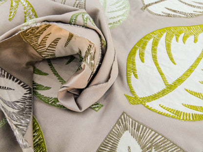 Scalamandre Palmer Green Applique And Embroidery Leaves Pattern Blue by Hinson MSRP USD 367/y