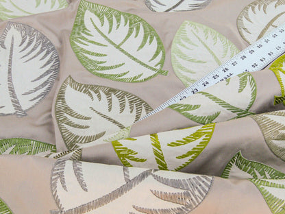 Scalamandre Palmer Green Applique And Embroidery Leaves Pattern Blue by Hinson MSRP USD 367/y