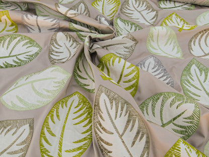 Scalamandre Palmer Green Applique And Embroidery Leaves Pattern Blue by Hinson MSRP USD 367/y